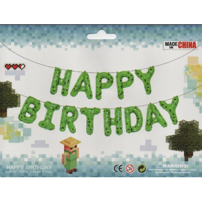 Фольговані літери Майнкрафт HAPPY BIRTHDAY, 40 см