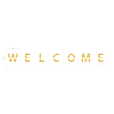 Паперова гірлянда "Welcome" біла із золотим тисненням 2 метра