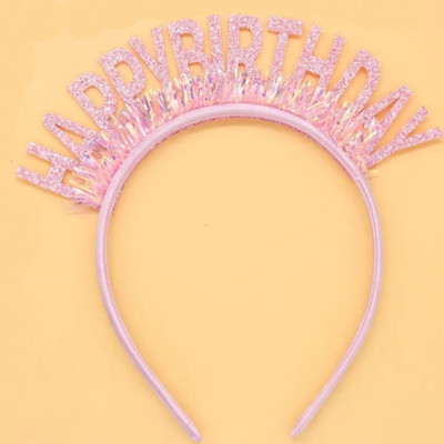 Святкова пластикова корона "Happy Birthday" рожева