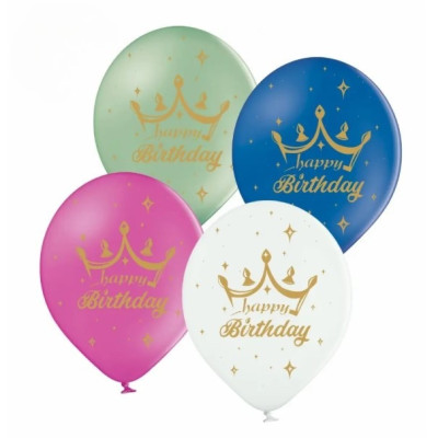 Повітряні кулі Happy Birthday корона мікс, 25 шт/уп ТМ Sharoff