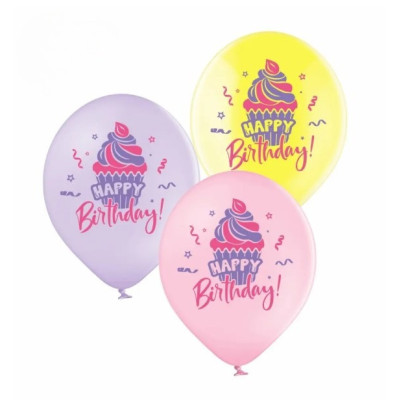 Повітряні кулі Нappy Birthday, кекс 2 ст. 25 шт/уп ТМ Sharoff