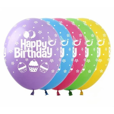 Воздушные шары Happy Birthday кексики, 5 ст 12" (100 шт) ТМ Show