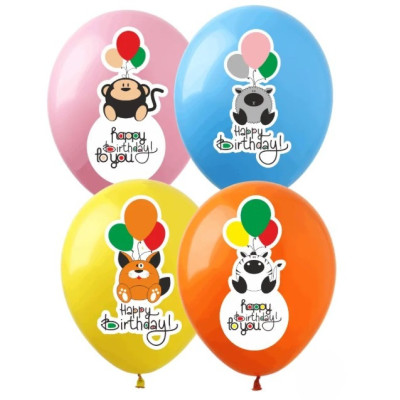 Повітряні кулі Happy Birthday тваринки 1 ст 12" (100 шт) ТМ Show