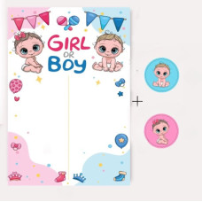 Плакат для ґендер паті Boy or Girl + наклейки 24 штуки