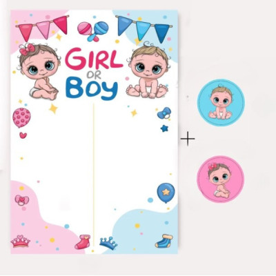 Плакат для ґендер паті Boy or Girl + наклейки 24 штуки