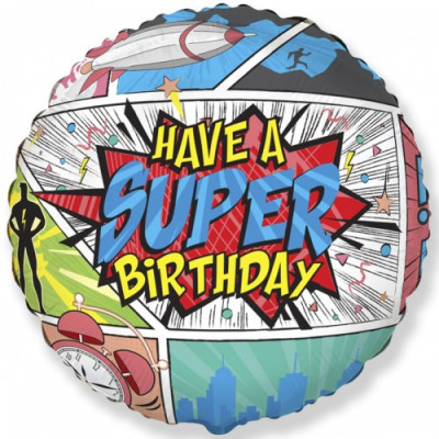 Куля фольгована кругла "Have a super Birthday" комікс (Flexmetal)