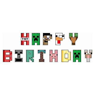 Бумажная гирлянда Happy Birthday Майнкрафт, 2 метра