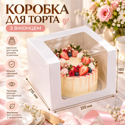 Коробочка для тортів із віконцем 210х210х180