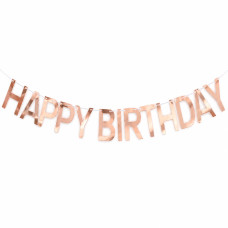 Паперова гірлянда літери Happy Birthday рожеве золото, 2 метри