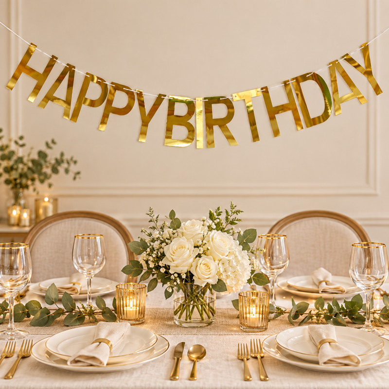 Бумажная гирлянда буквы Happy Birthday золото, 2 метра