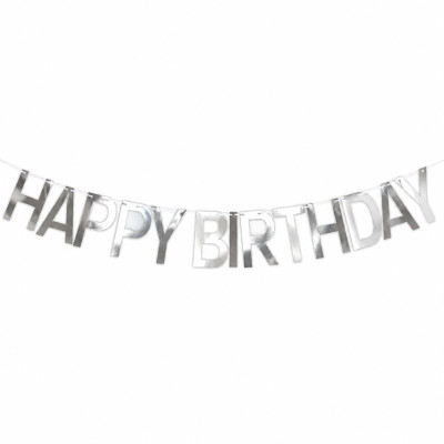 Паперова гірлянда літери Happy Birthday срібло, 2 метри