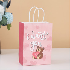 Пакет крафтовый Мишка I want you 15х21х8 см