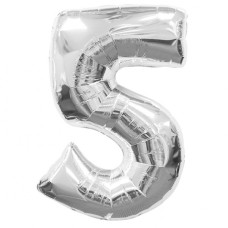 Куля цифра фольгована срібло "5"