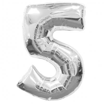 Куля цифра фольгована срібло "5"