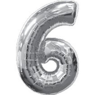 Шар цифра фольга серебро "6"
