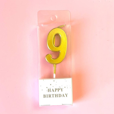 Свеча цифра мини "9"  золото